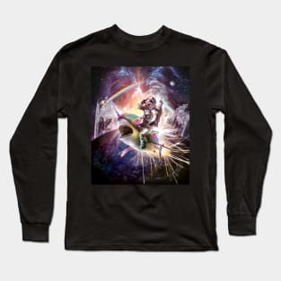 Galaxy Astronaut Cat Riding Rainbow Shark Unicorn Long Sleeve T-Shirt